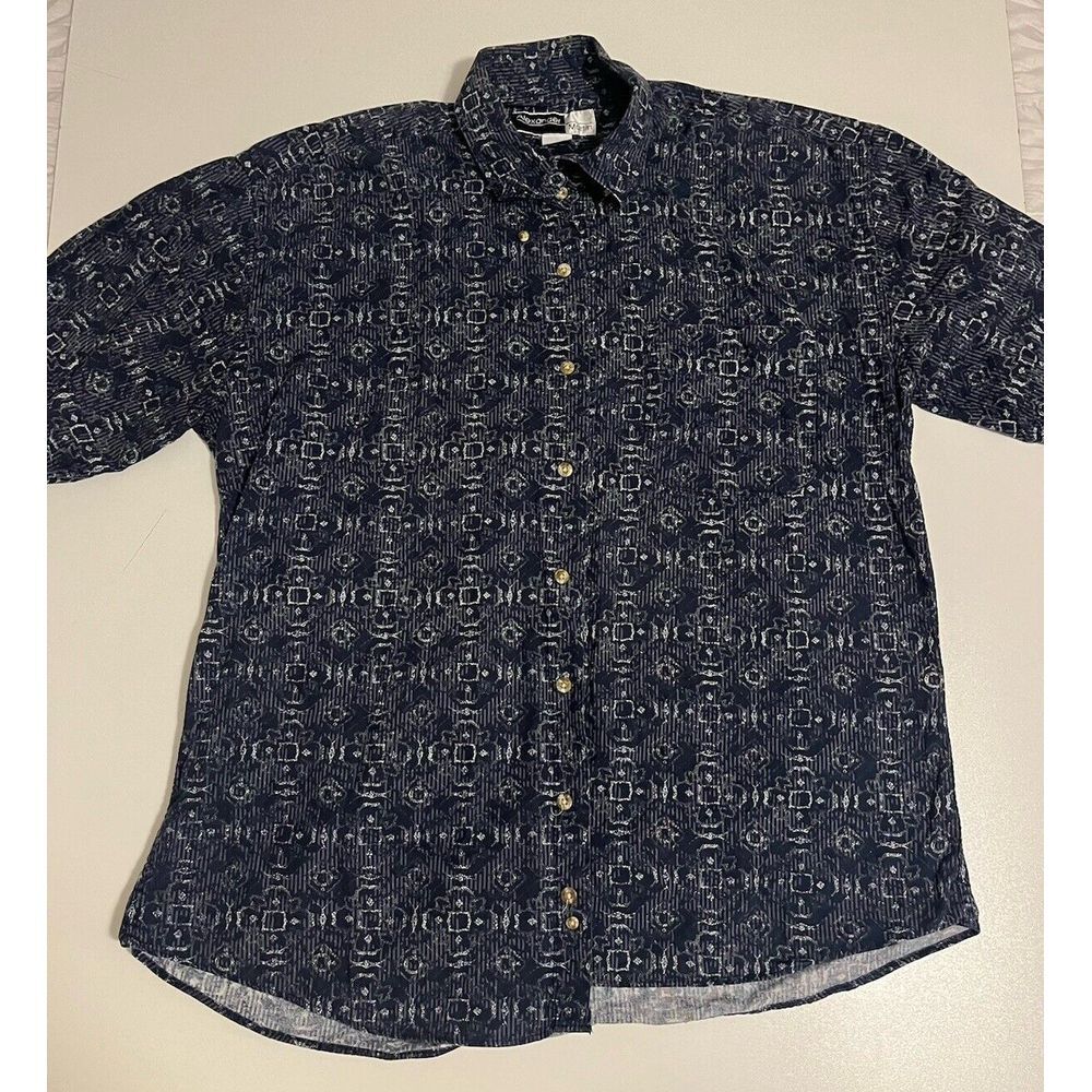 Alexander Martin Men's Shirt Sz Lrg Blue White ShortSleeve Button Up‎